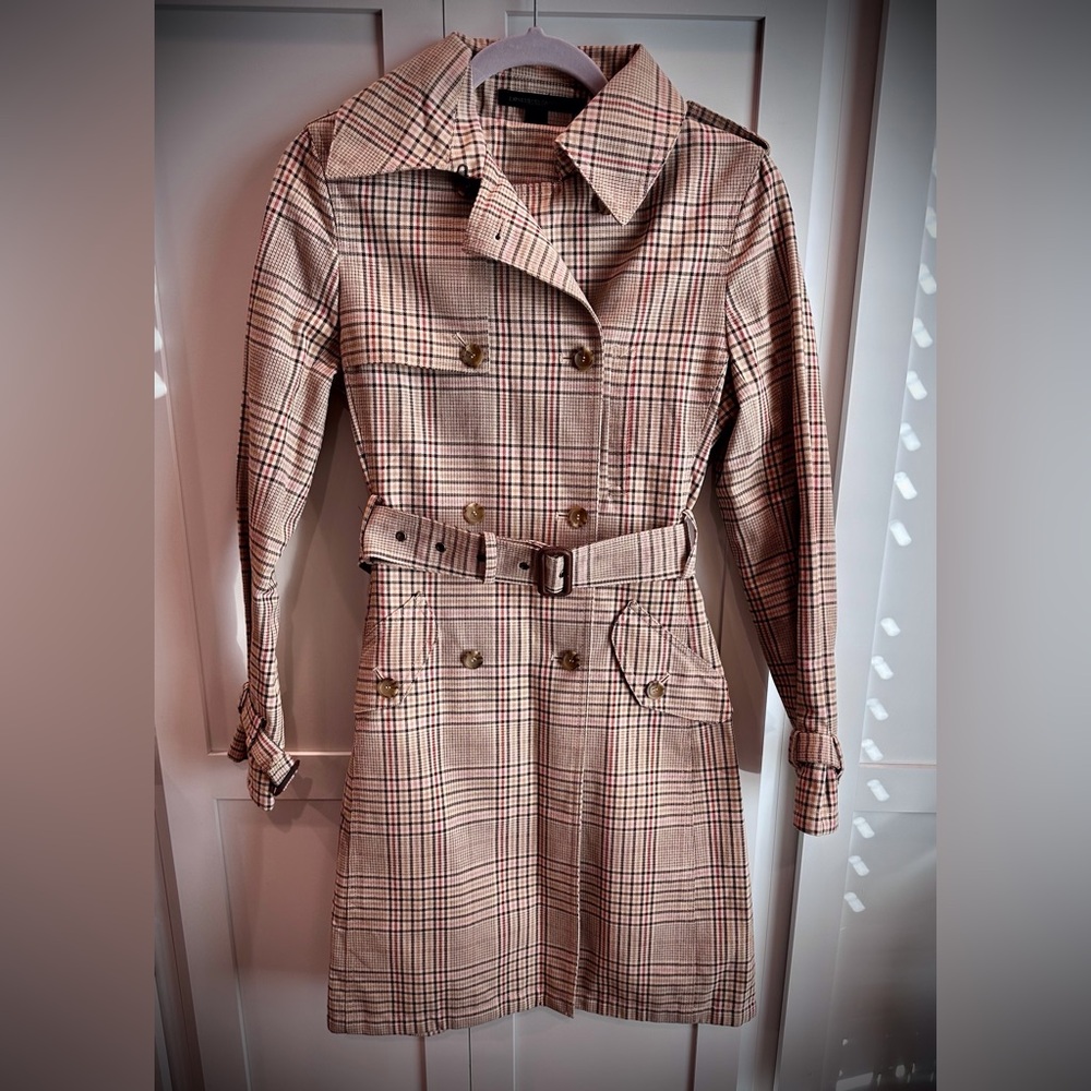 Express Plaid Trench Coat - Tan and Brown